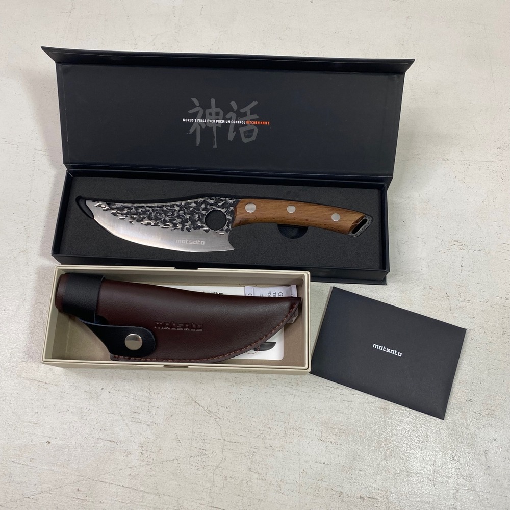 Matsato Premium Control Kitchen Knife Japanese Steel Wood Handle Leather Sheath